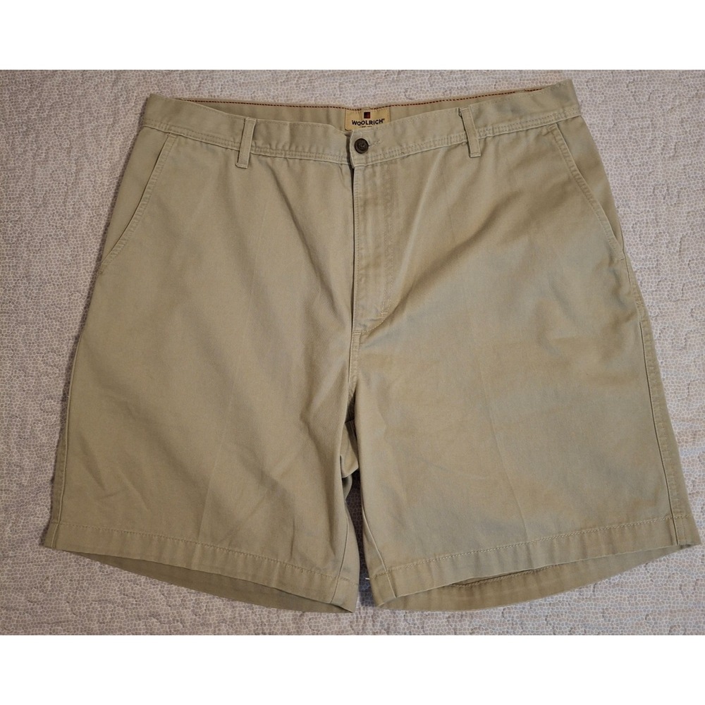 Woolrich Mens 38 Chino Shorts Stone Khaki Cotton Flat Front Utility Pocket 3088